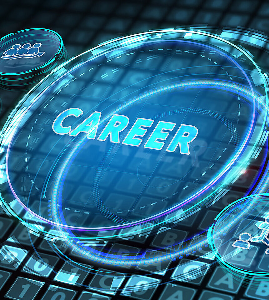 Graphic with icons around it and the word career in the middle of a circle